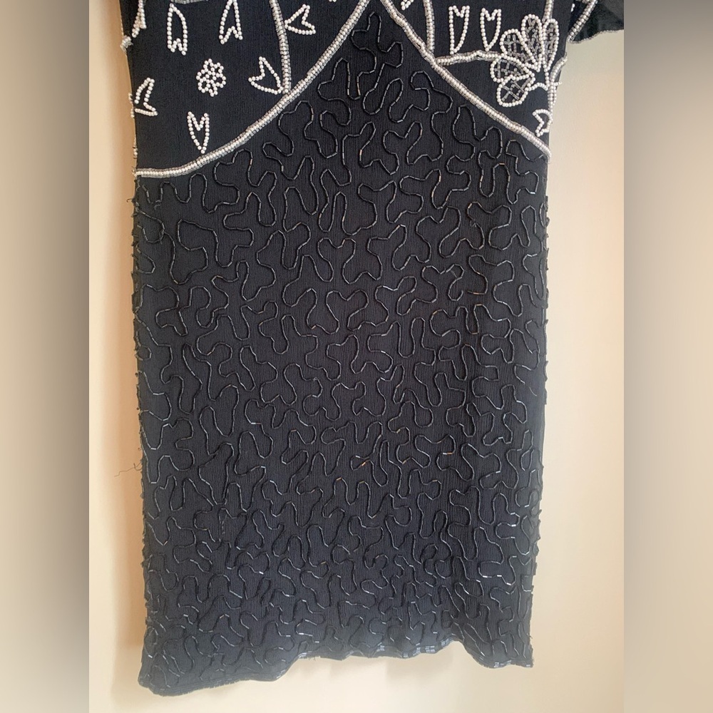 Night vogue vintage silk beaded dress evening formal back holiday new years eve - Picture 2 of 9
